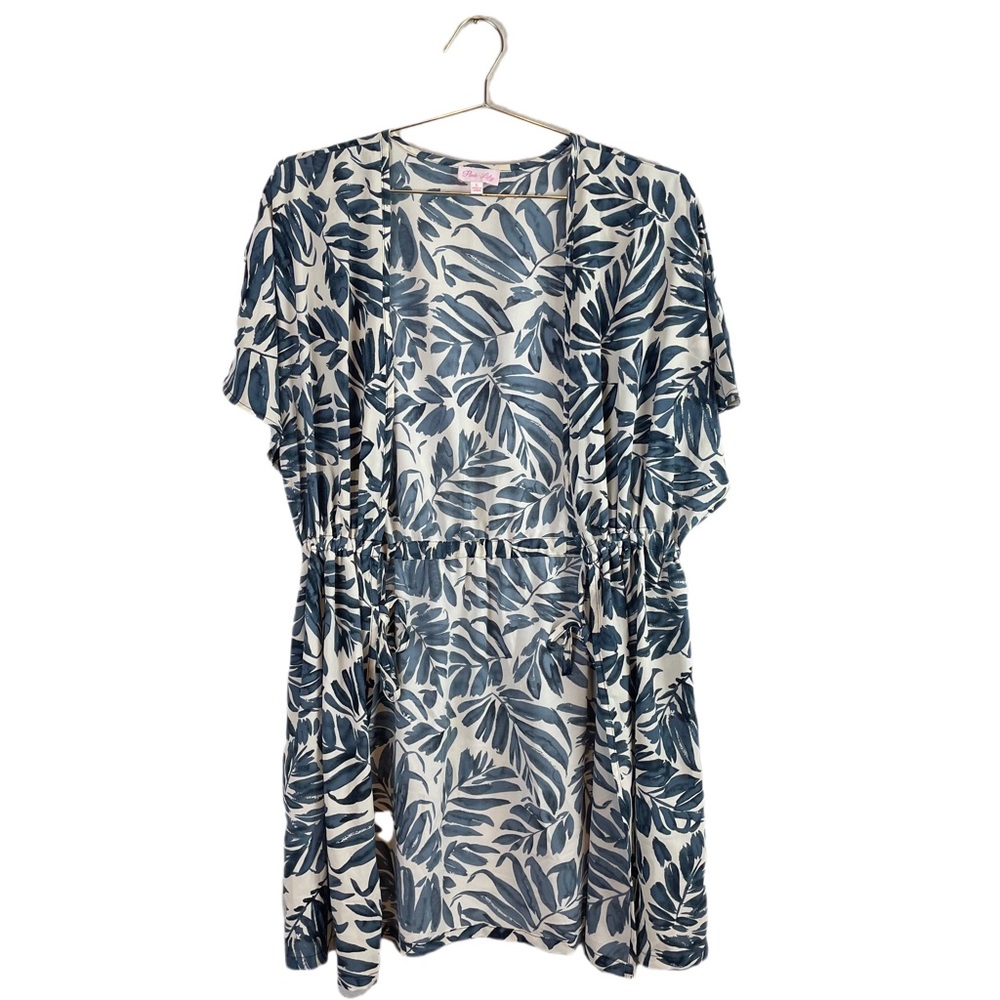 Pink Lily • Palm Printed Kimono Shawl Size L